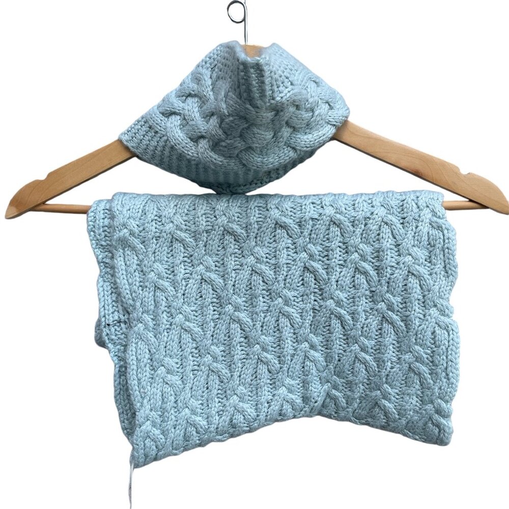Knitted Cowl & Headband Indigo Cable Snood Blue Heather New Tags.